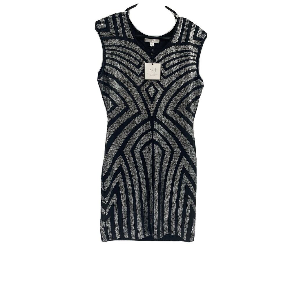Romeo and Juliet Couture Black & Silver Sequin Stretch Dress size MEDIUM